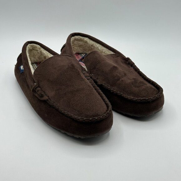 Vineyard Vines Men\'s Peaks Plaid Loafer Slippers Chocolate Brown Size 10